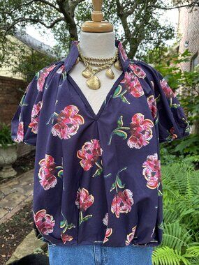 Tish Cox Dallas Aubrey Purple Peony Oversized Top SM
